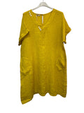VC3446OCH Linen V-Neck Dress Ochre