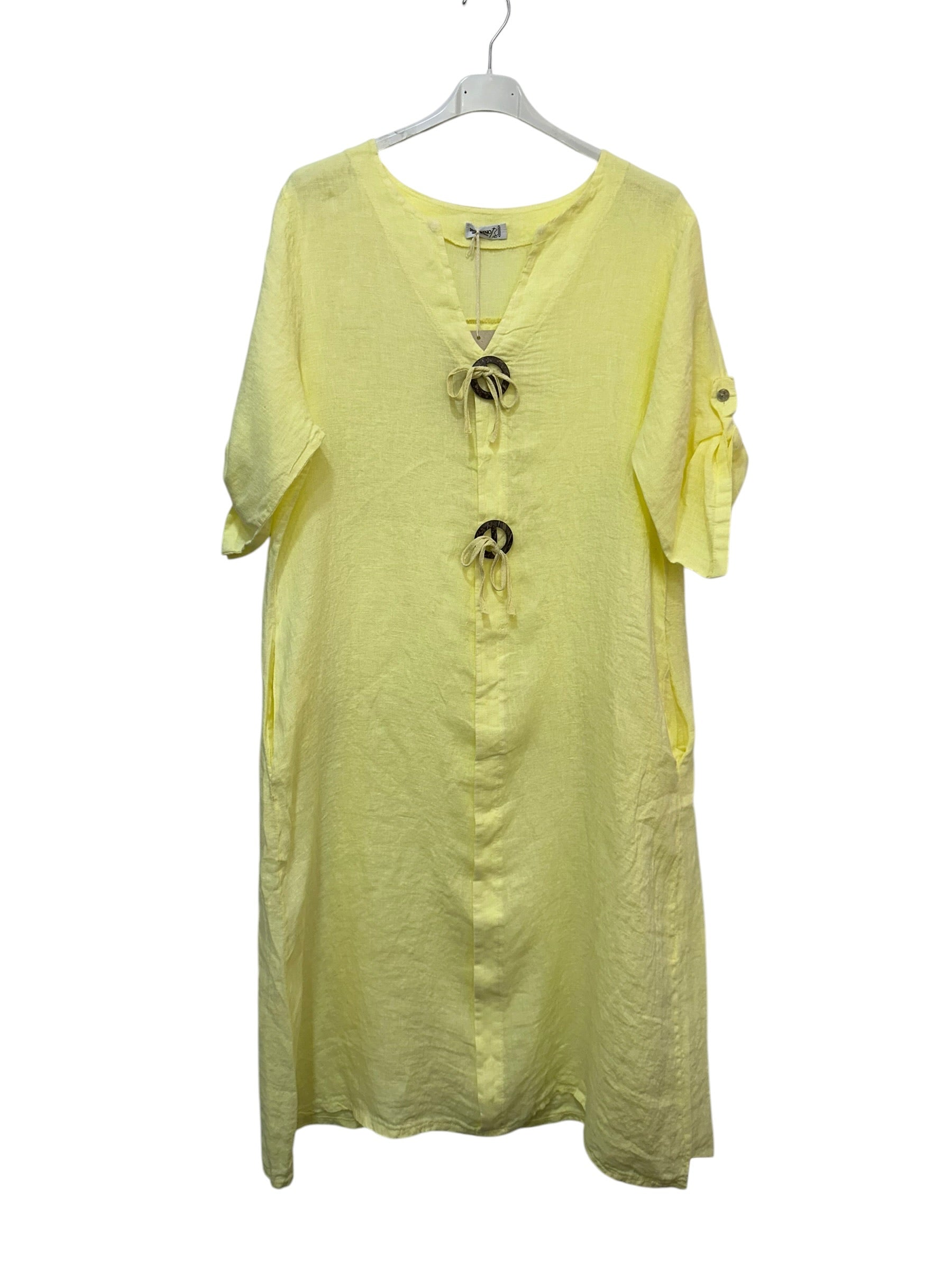 VC4830YEL Stretch Cotton V-Neck Dress Yellow