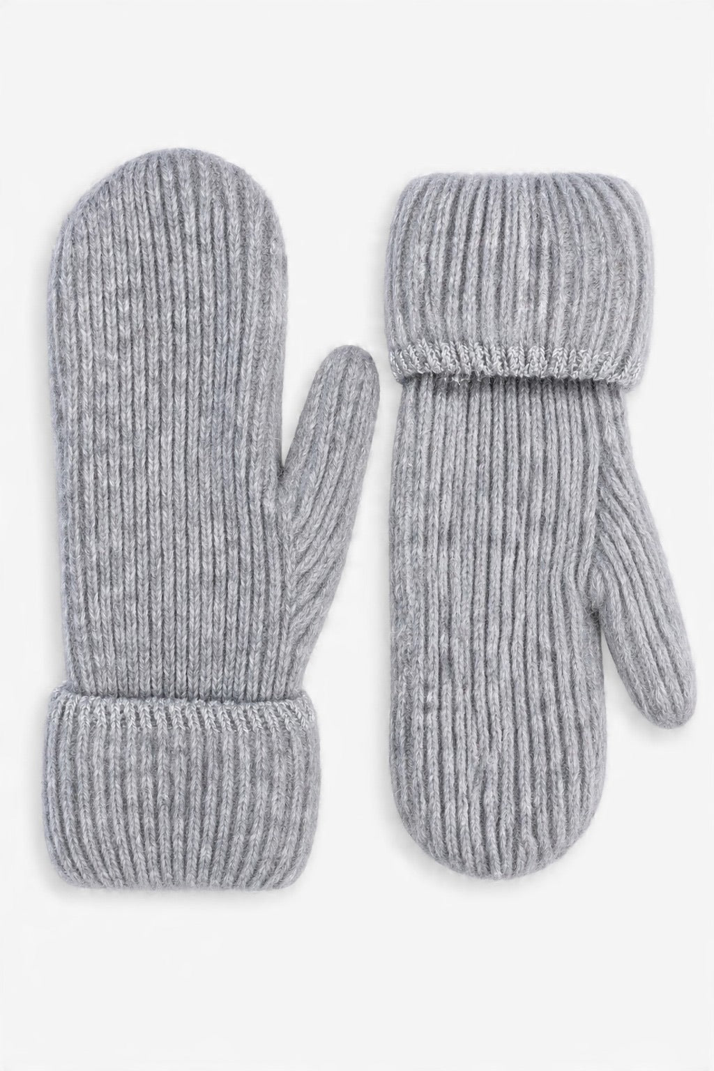 JA249 Grey Ribbed Knit Mittens