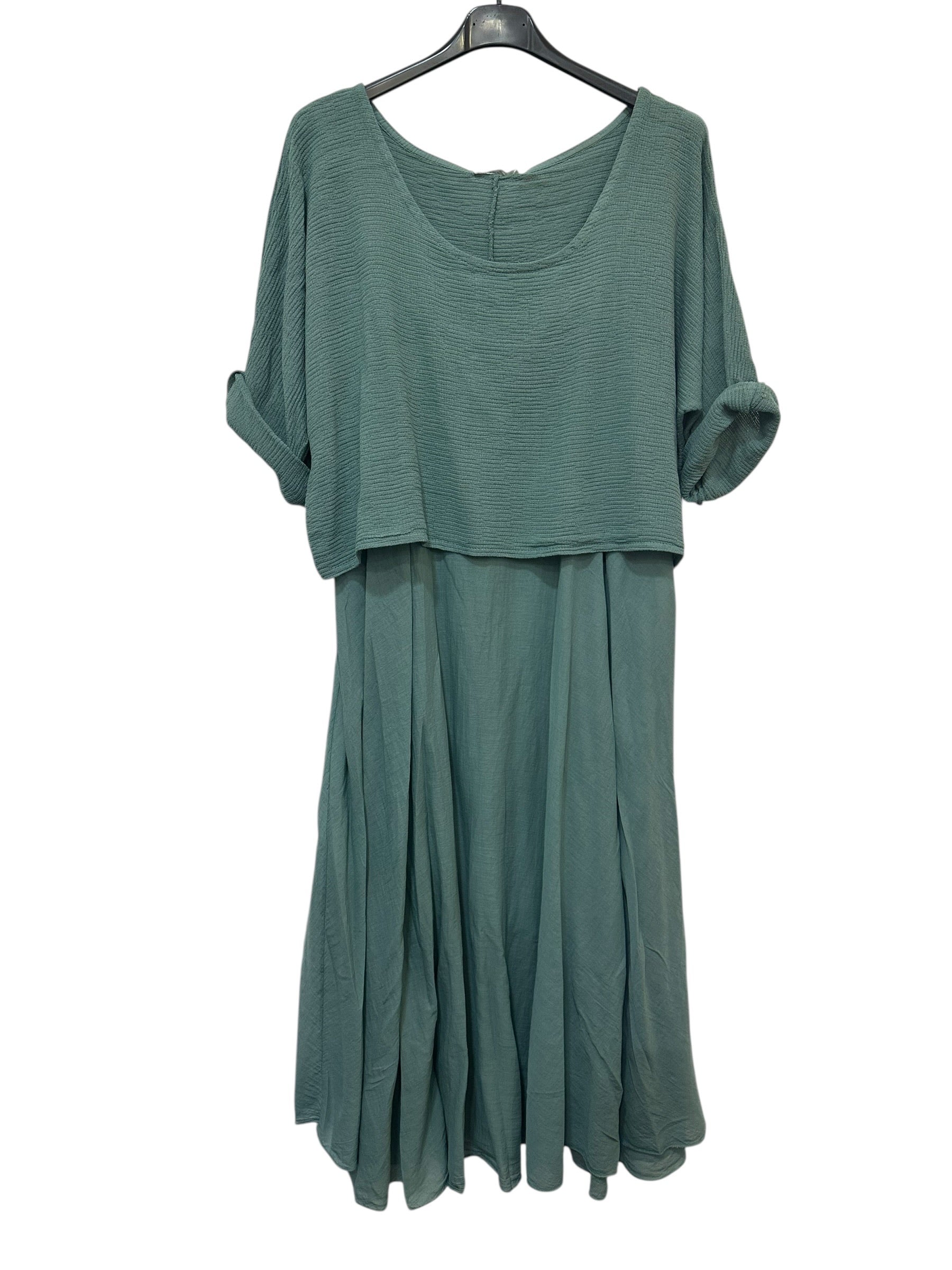 VC2PCSCEL Cotton Two-Piece Midi Dress Set Celadon Green