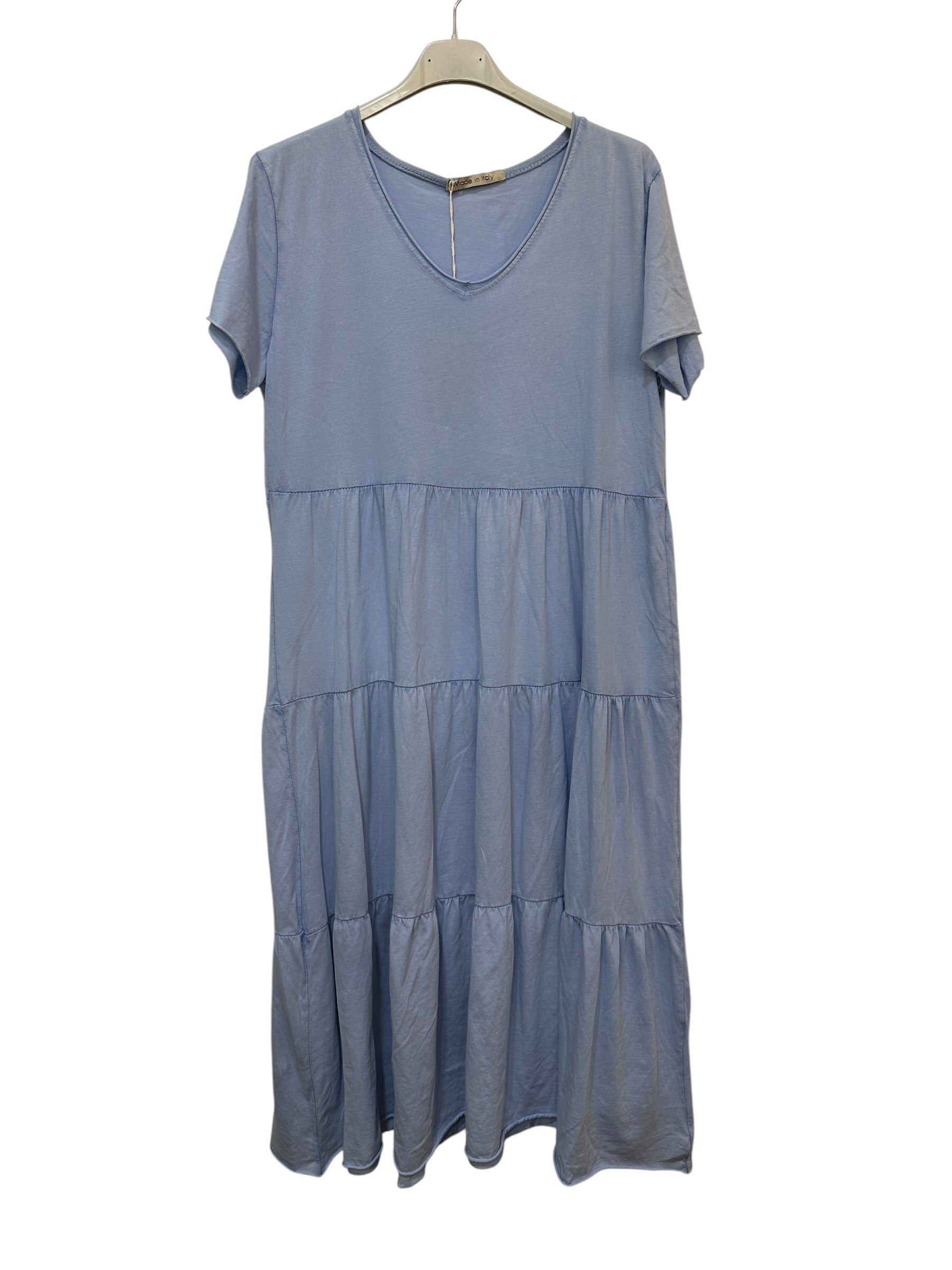 VC2446SKY Cotton V-Neck Dress Sky Blue