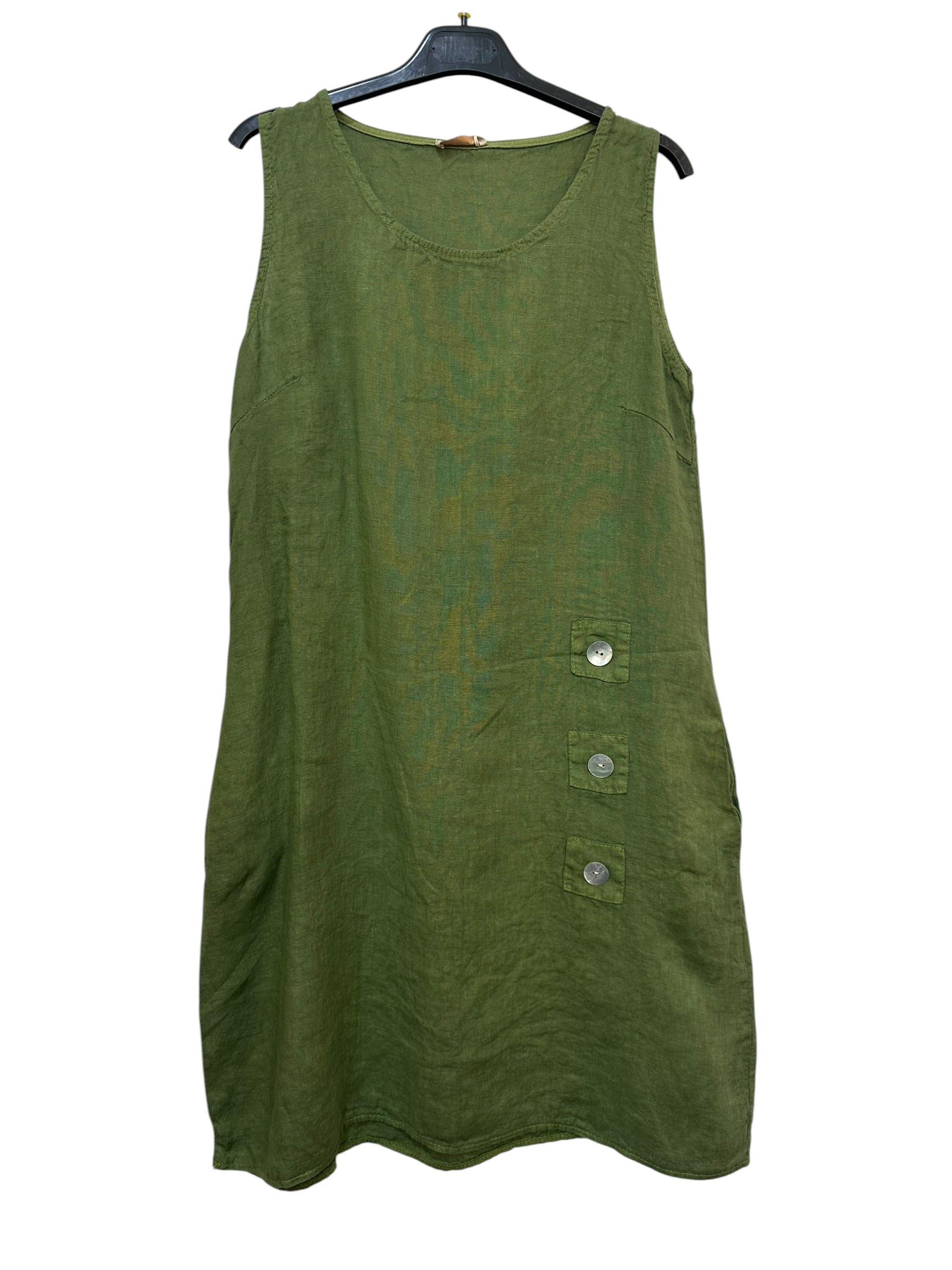 VC1302LOLI Linen Strap Dress Olive Green