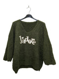 VM82 Khaki Adore Print Teddy Sweater
