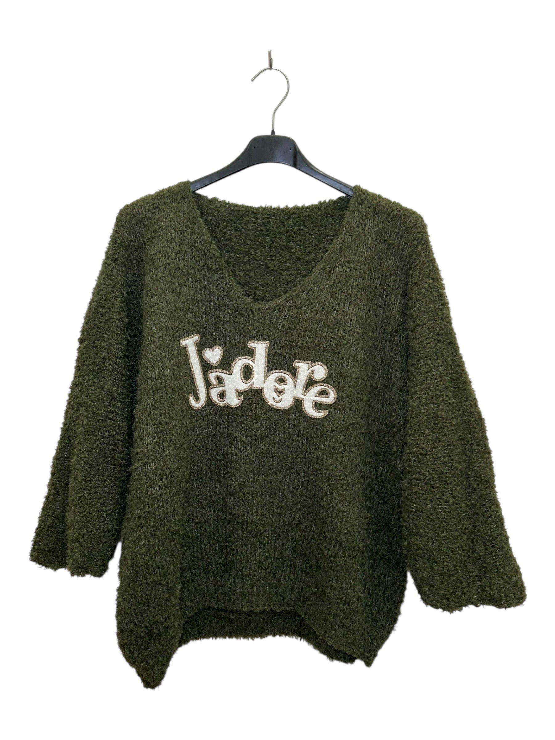VM82 Khaki Adore Print Teddy Sweater