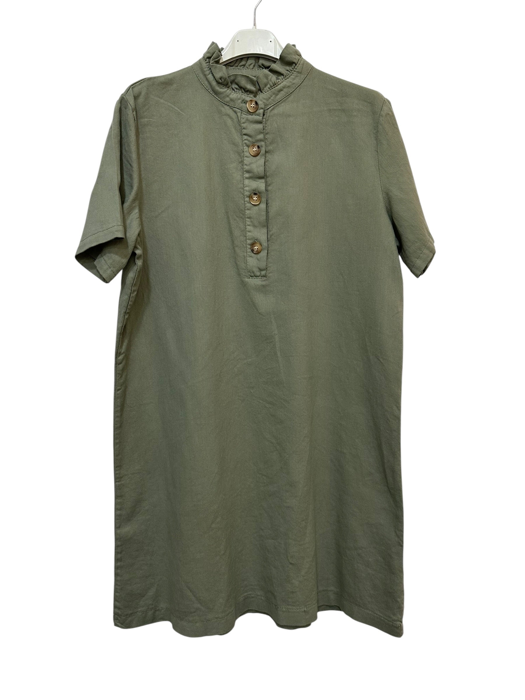 VC68231KHA Cotton Victorian-Collar Tunic Dress Khaki