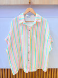 IV25285135GR Gauze Cotton Striped Shirt Plus Size Green