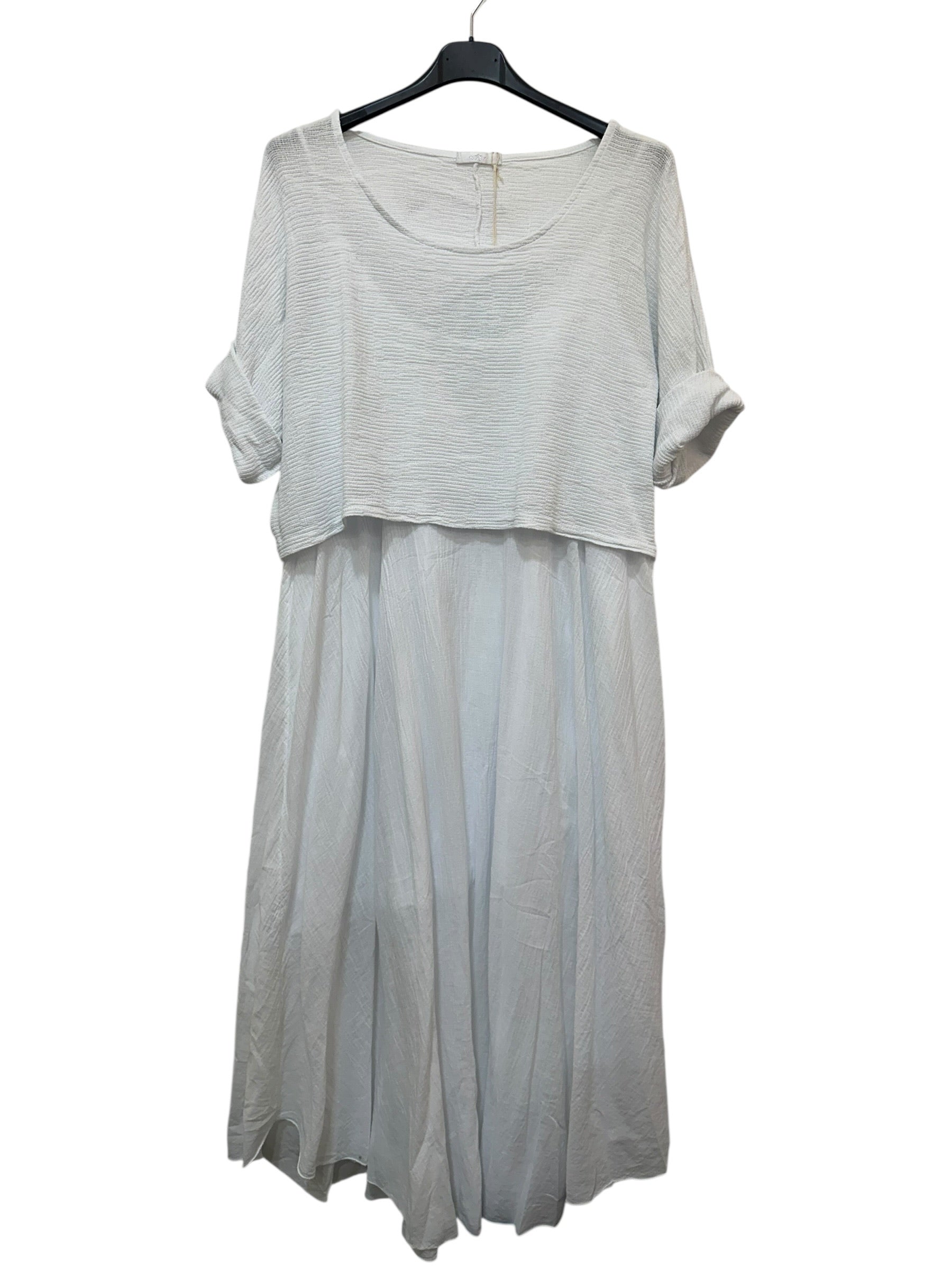 VC2PCSWHI Cotton Two-Piece Midi Dress Set White