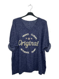 VM43 Navy Vintage Graphic V-Neck Top
