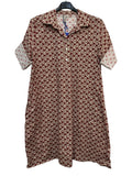 VC24002DLECR Cotton Geometric Shirt Dress Ecru Indian Red