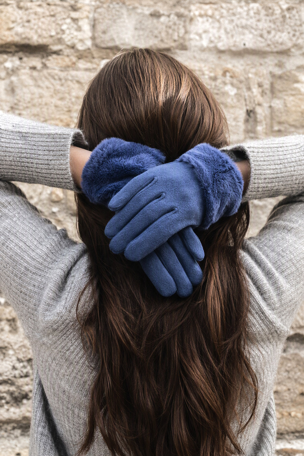 JA387 Royal Blue Folded Fur Cuff Gloves