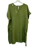 VC3446OLI Linen V-Neck Dress Olive Green