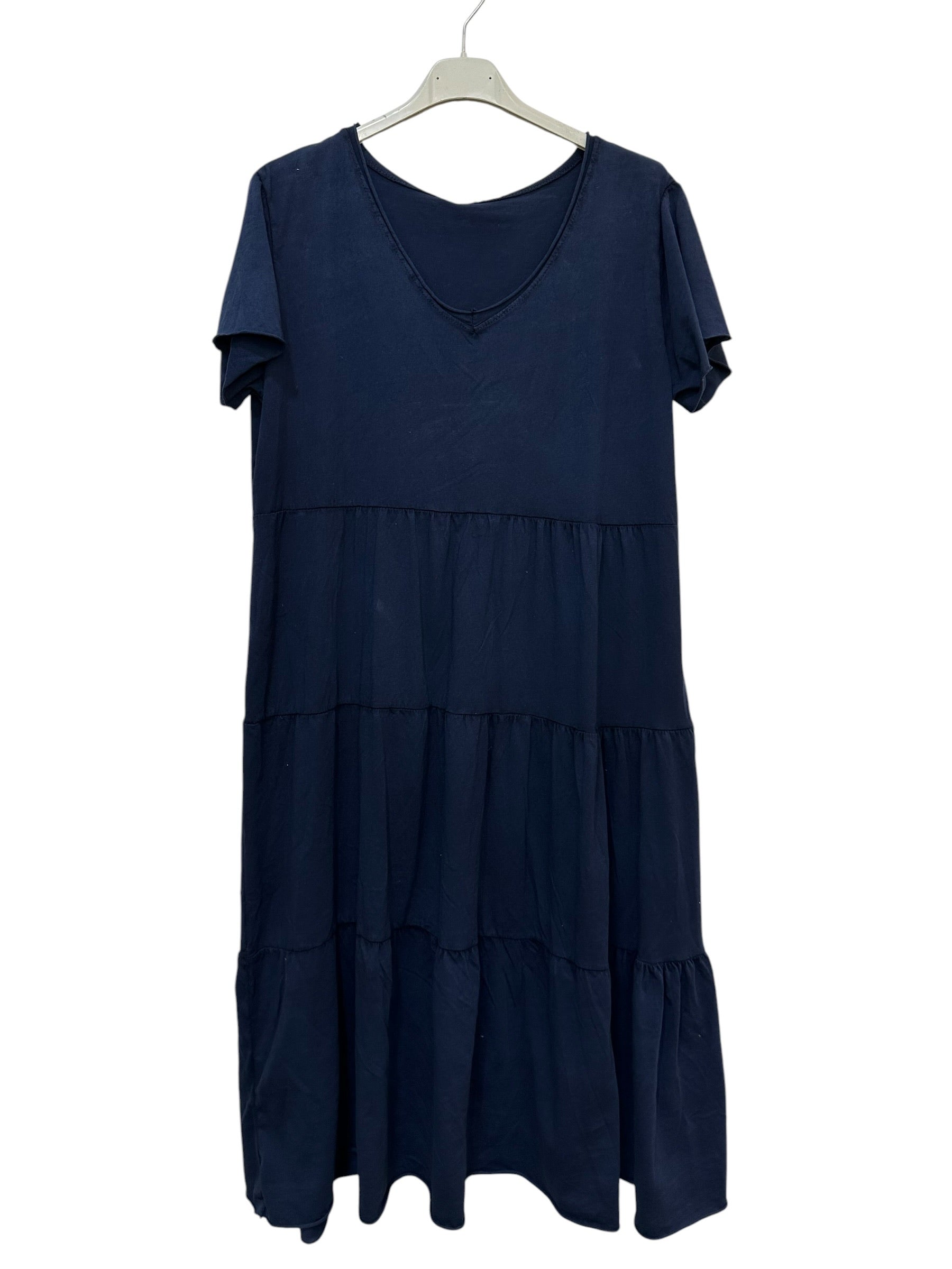 VC2446NAV Cotton V-Neck Dress Navy