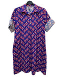 VC24002HROY Cotton Leaf Print Shirt Dress Royal Blue