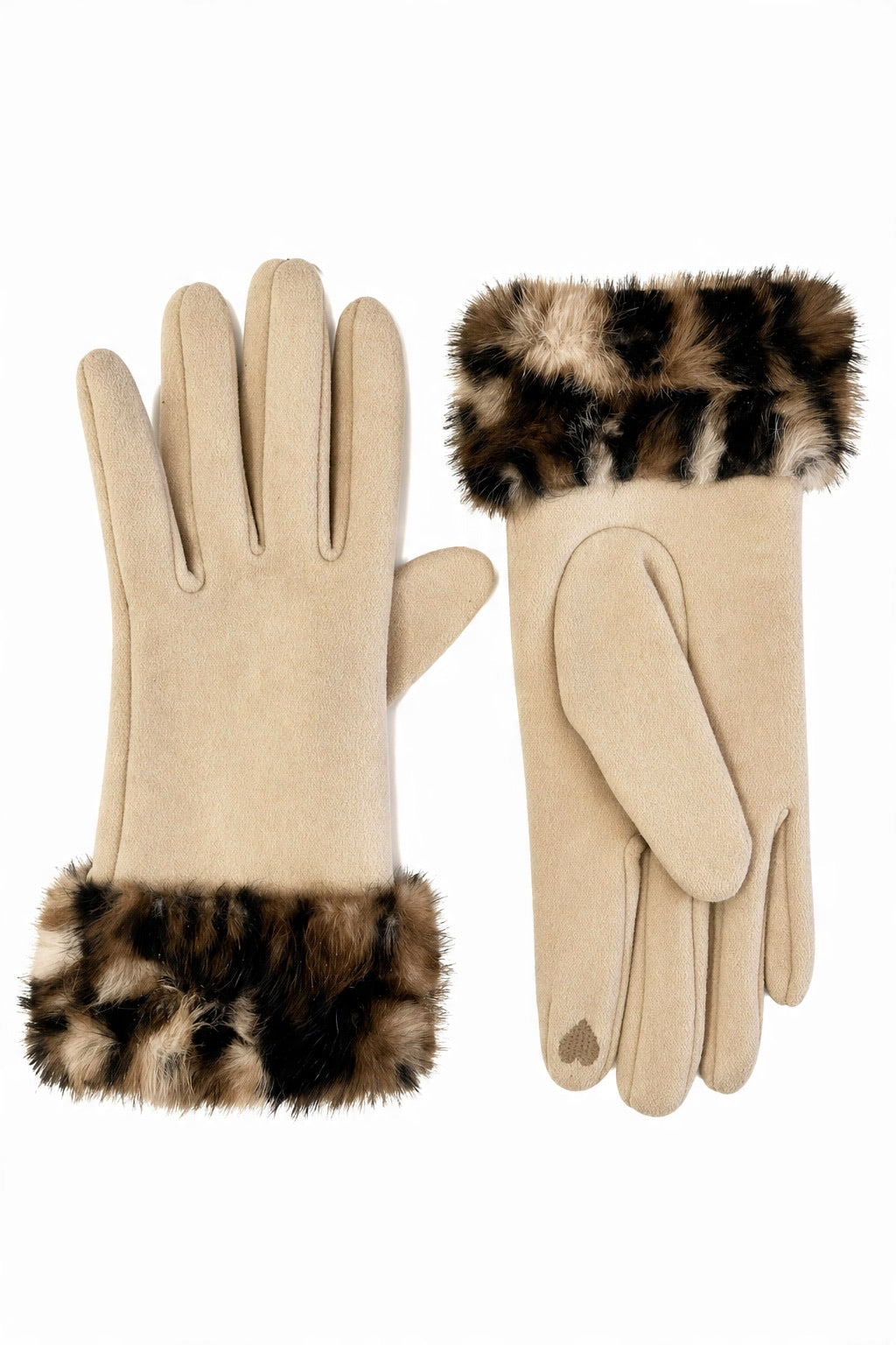 JA219 Beige Leopard Cuff Gloves