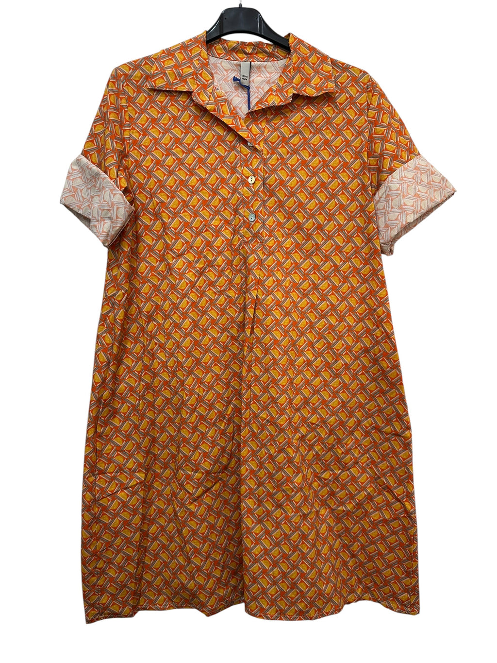 VC24002DLORA Cotton Geometric Shirt Dress Orange