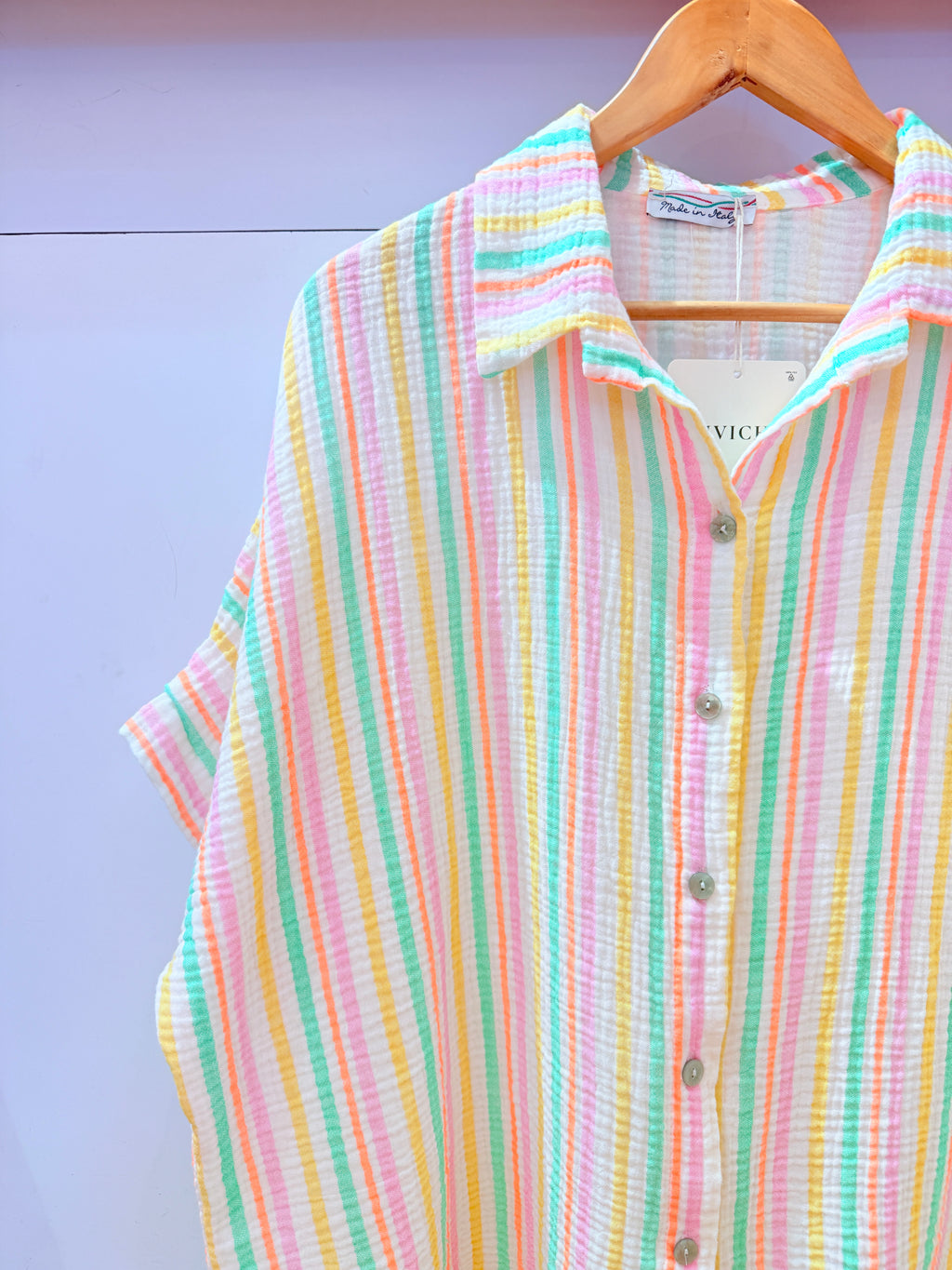 IV2528513GR Gauze Cotton Striped Shirt Green