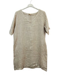VC0147BEI Linen V-Neck Tunic Dress Beige
