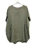 VC2820KHA Oversized Linen Tunic Dress Khaki