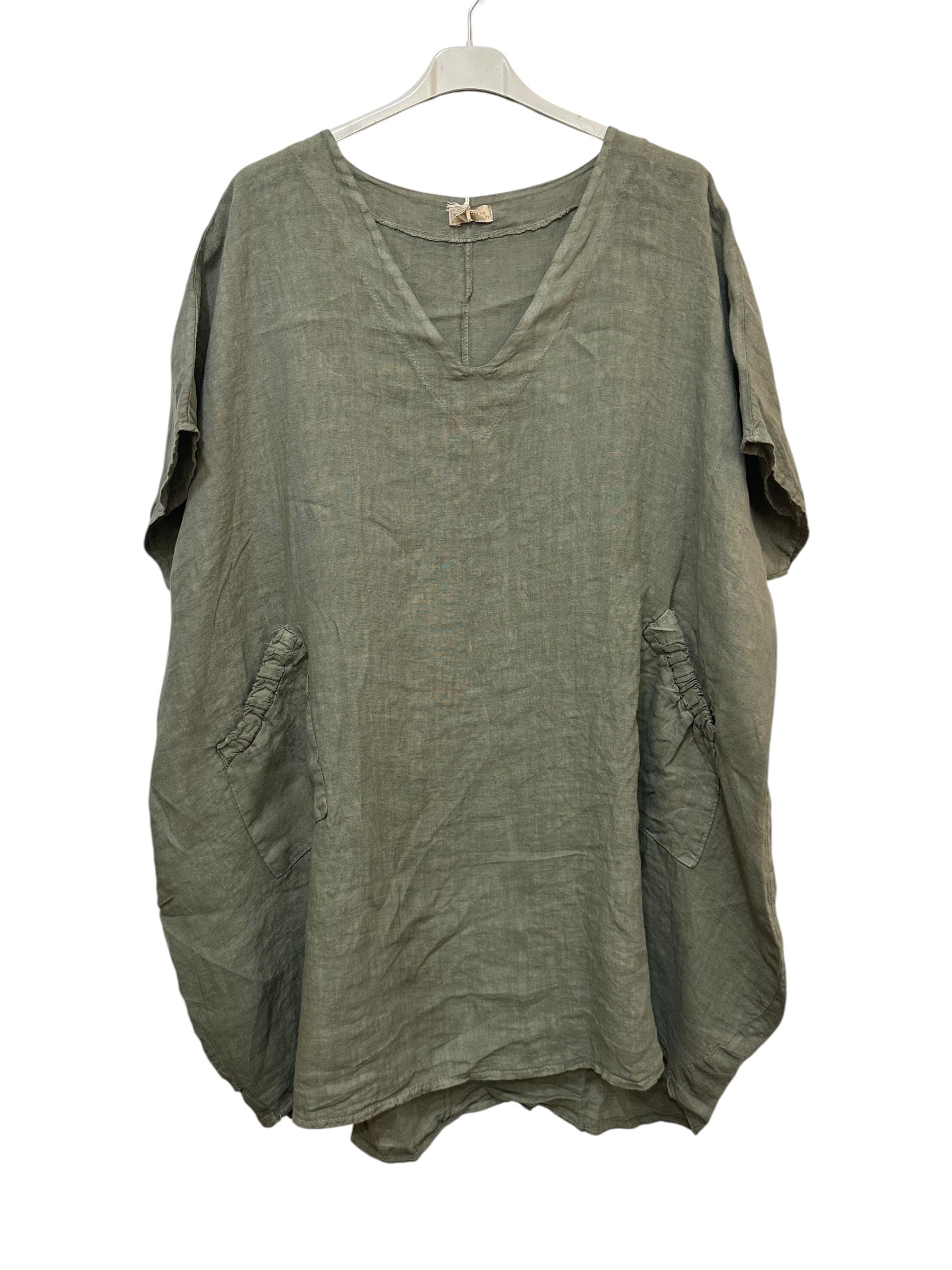 VC2820KHA Oversized Linen Tunic Dress Khaki