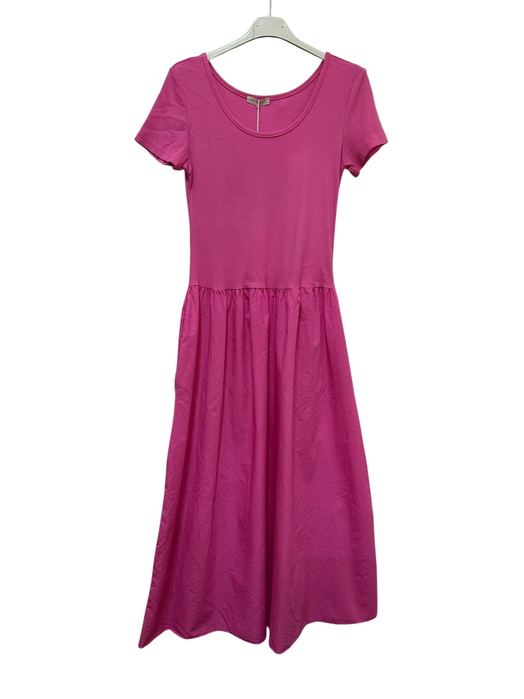 VC842131FUC Two-Tone Midi Dress Fuchsia