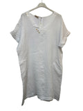 VC3446WHI Linen V-Neck Dress White