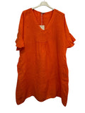VC484ORA Linen Flutter-Sleeve Dress Orange