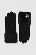 JA303 Black Jeweled Fur Gloves