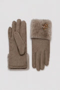 JA305 Taupe Jeweled Fur Gloves