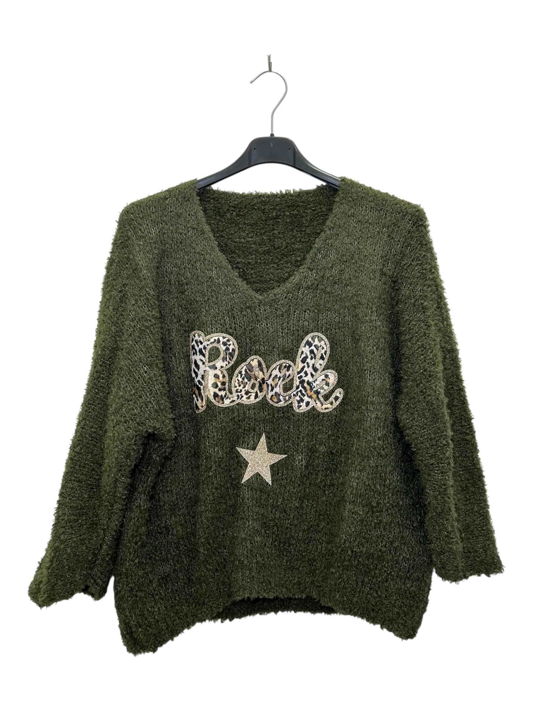 VM77 Khaki Rock Print Teddy Sweater