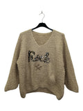 VM74 Beige Rock Print Teddy Sweater