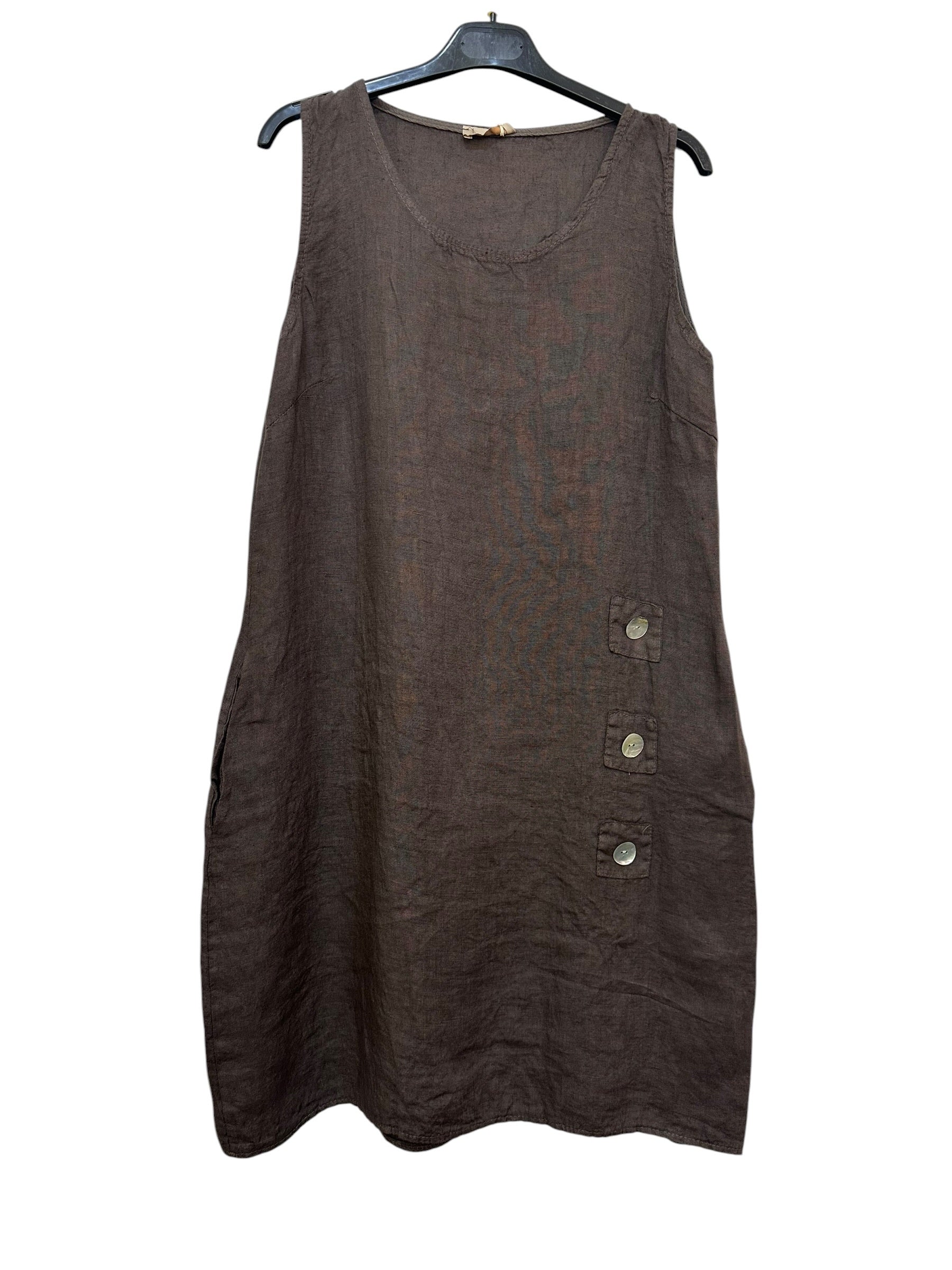VC1302LCHO Linen Strap Dress Chocolate