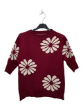 VM64 Wine Red Floral Print Sleeveless Sweater