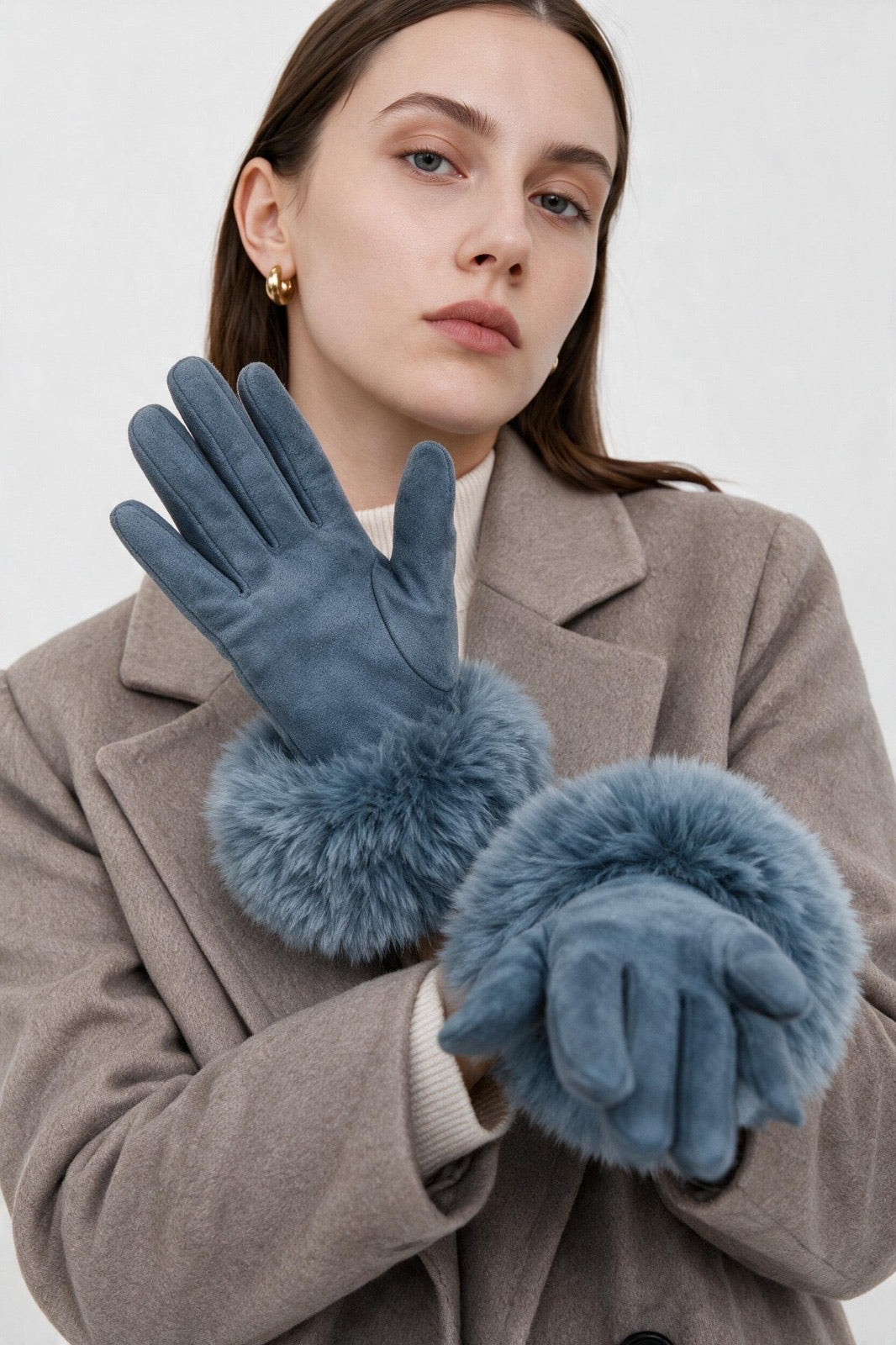 JA343 Denim Blue Fluffy Cuff Gloves