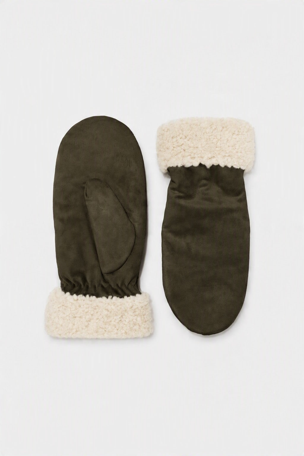 JA197 Olive Sherpa Suede Mittens