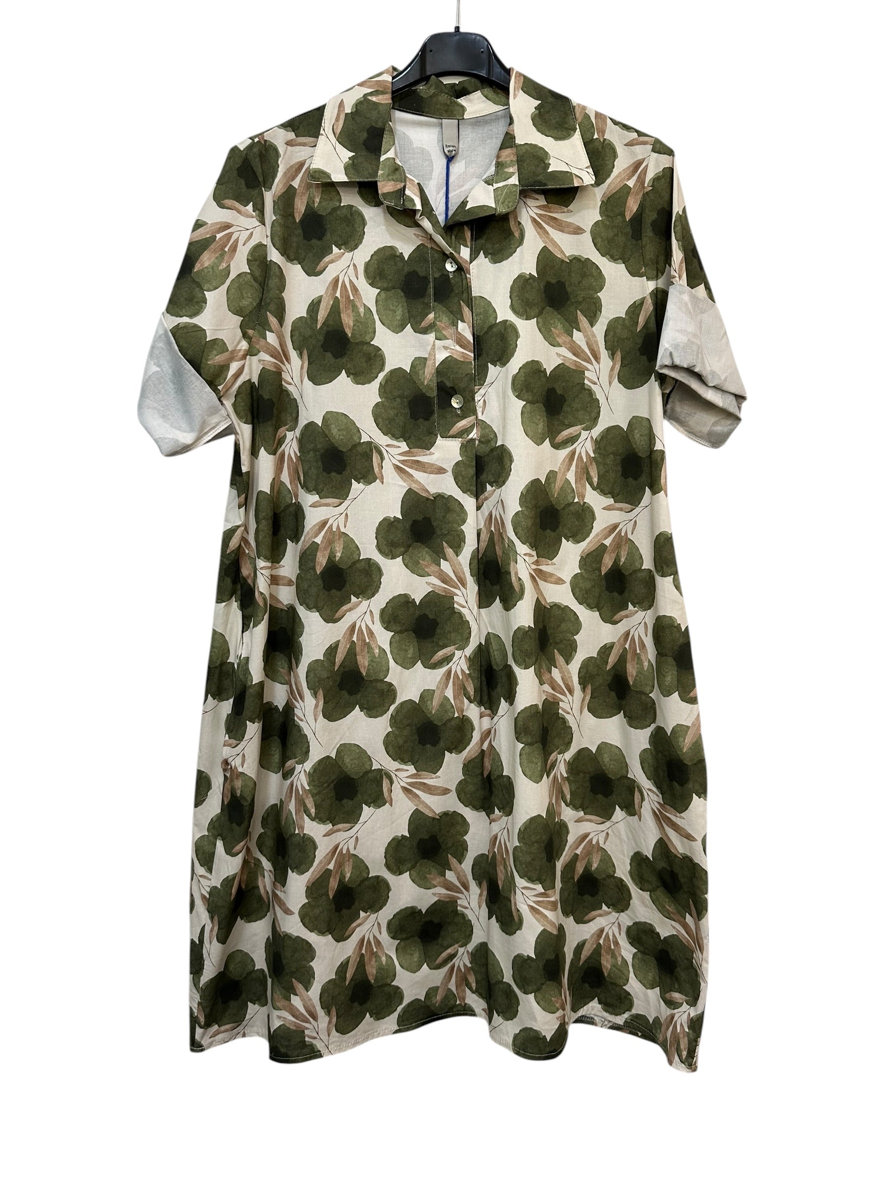 VC24002CKHA Cotton Poppy Floral Shirt Dress Khaki