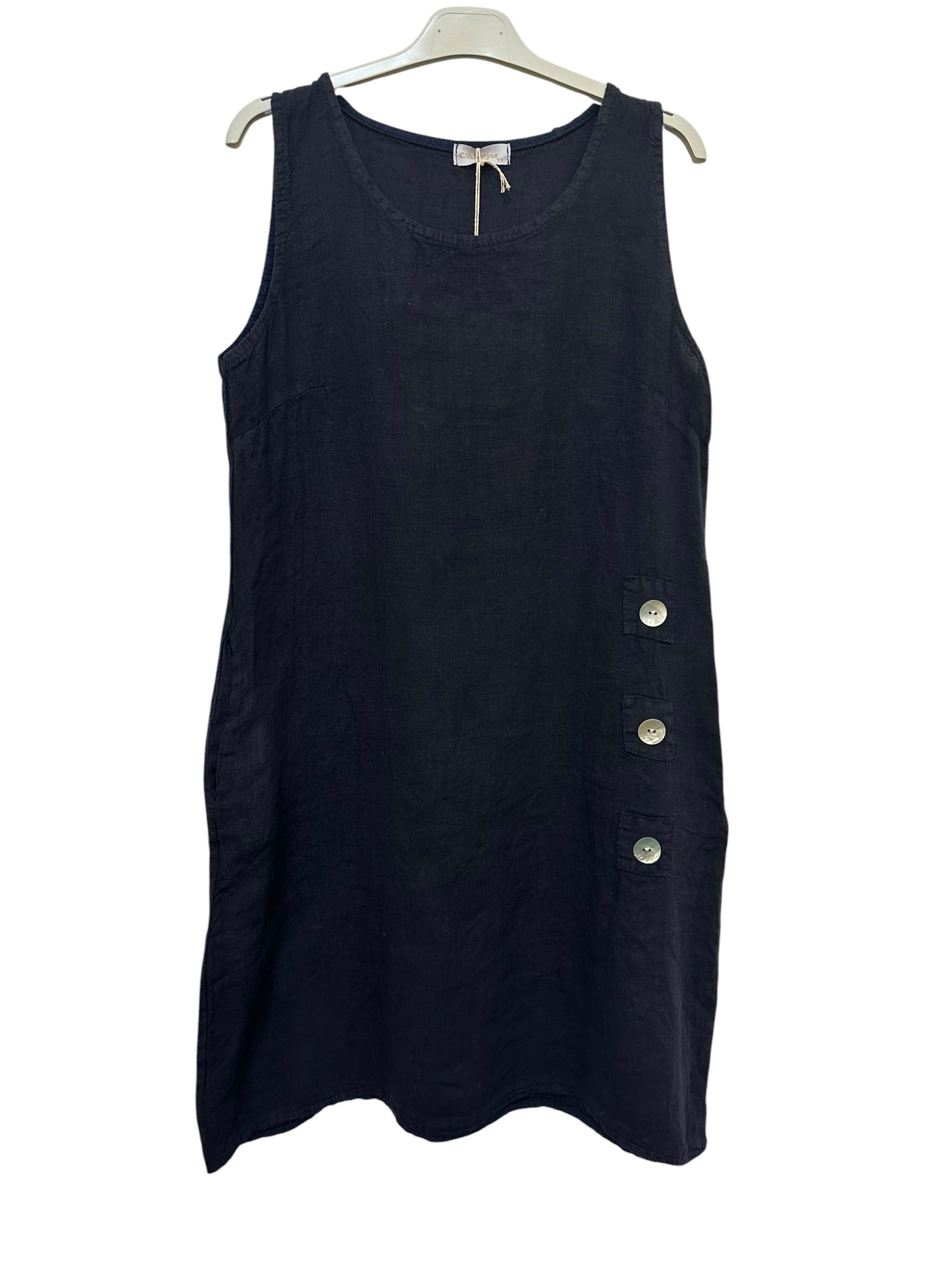 VC1302LNAV Linen Strap Dress Navy