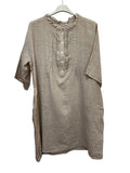 VC0595BEI Linen Ruffle Placket Dress Beige