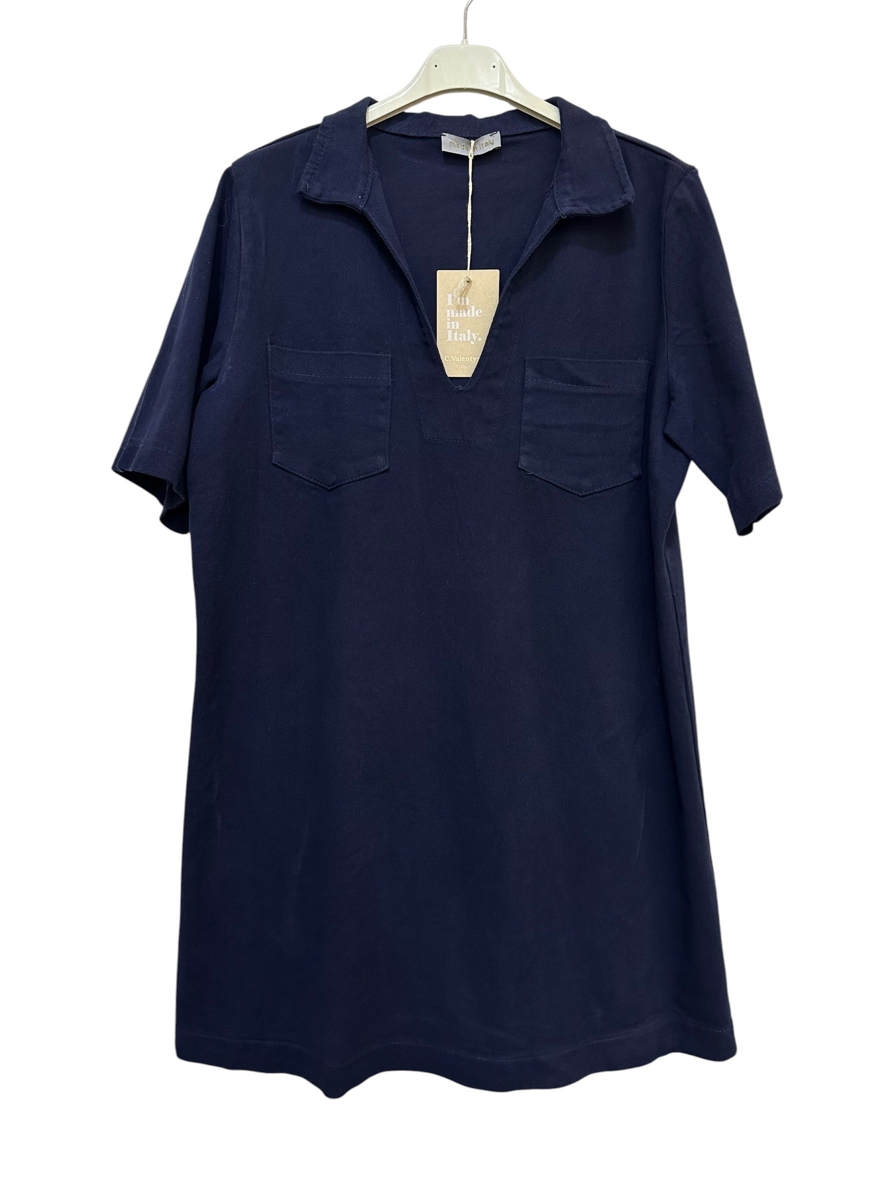 VC6826NAV Cotton Polo V-Neck Dress Navy