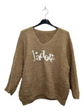 VM87 Dark Beige Adore Print Teddy Sweater
