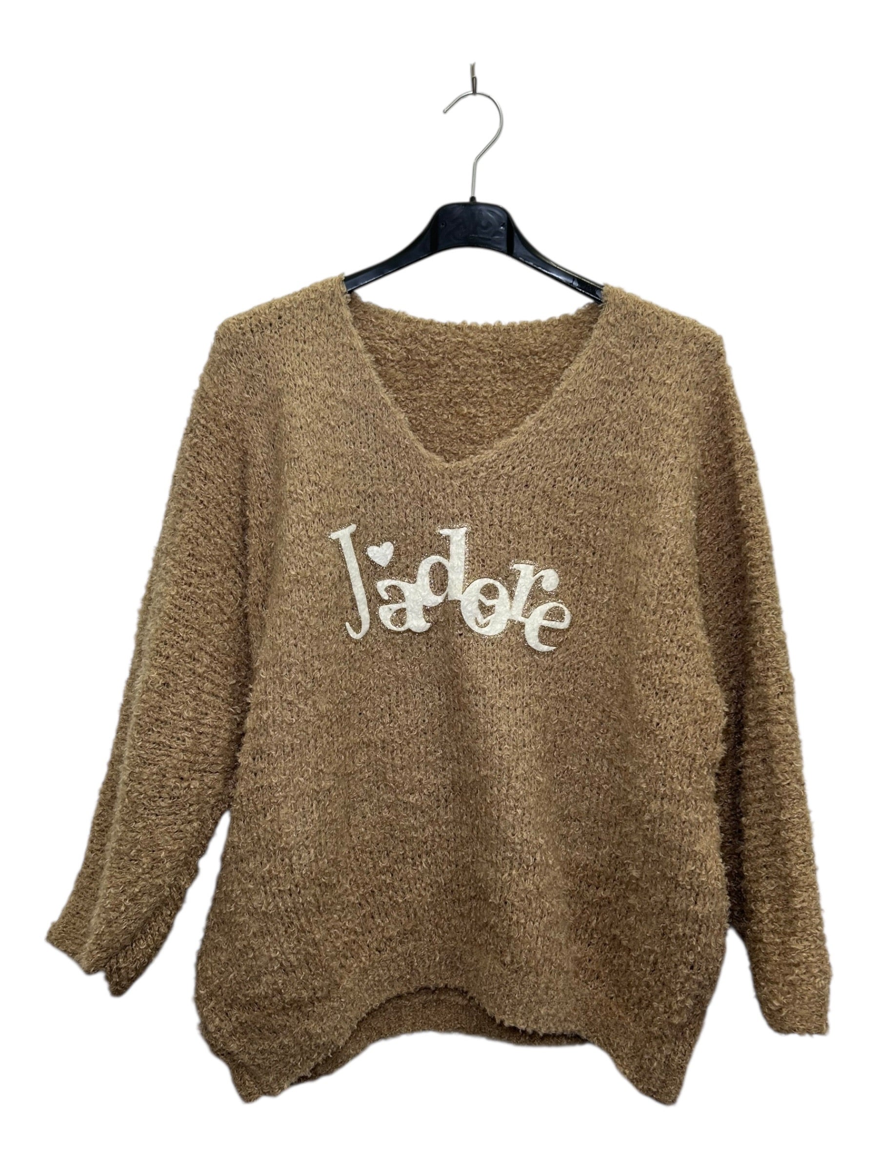 VM87 Dark Beige Adore Print Teddy Sweater