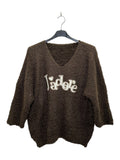 VM80 Chocolate Adore Print Teddy Sweater