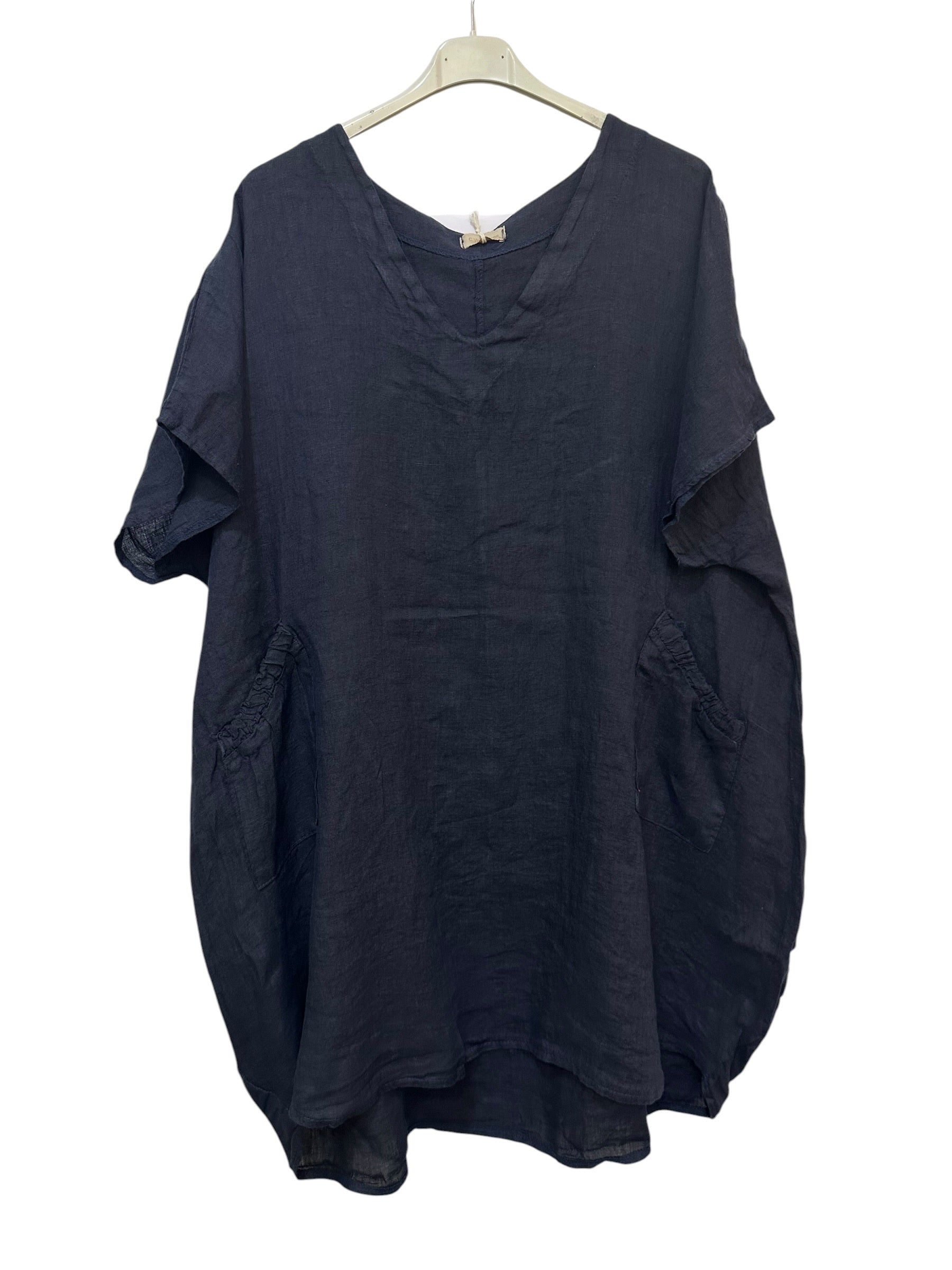 VC2820NAV Oversized Linen Tunic Dress Navy