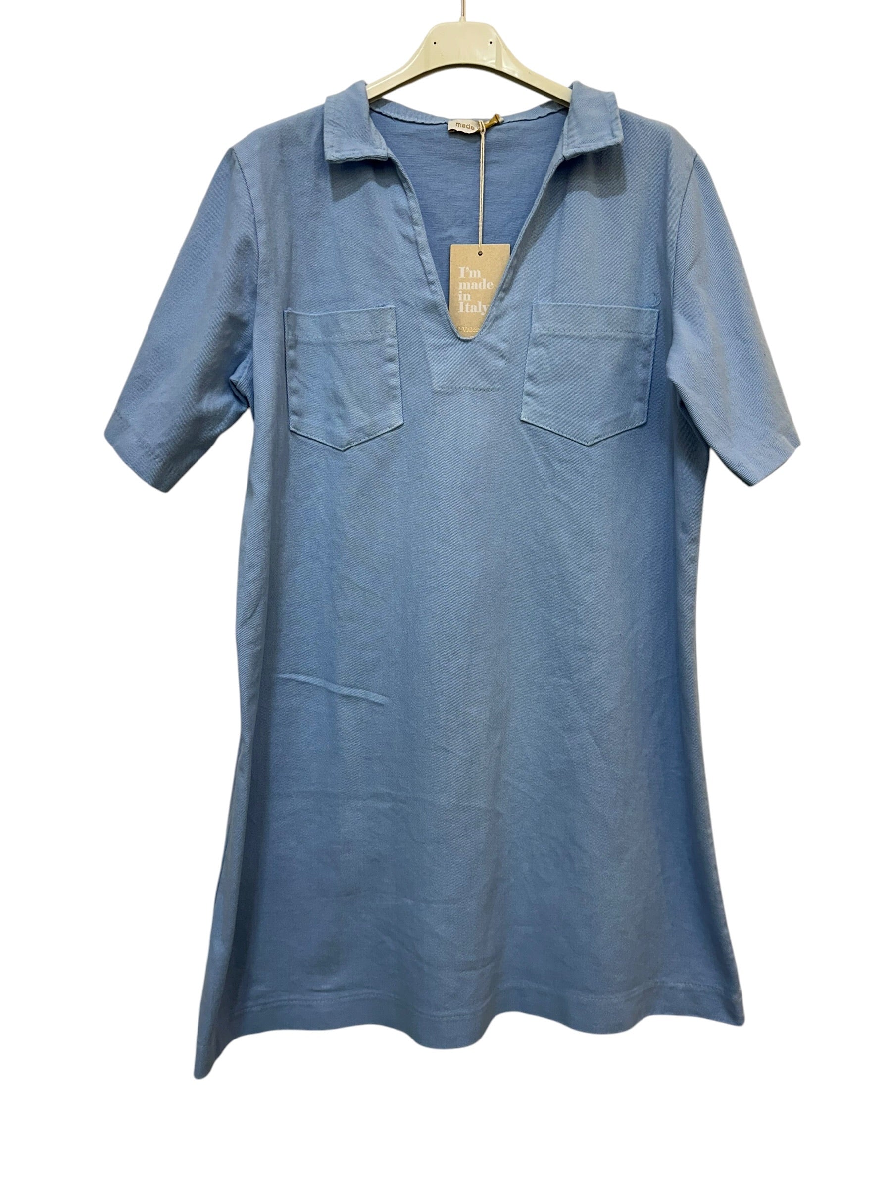 VC6826SKY Cotton Polo V-Neck Dress Sky Blue