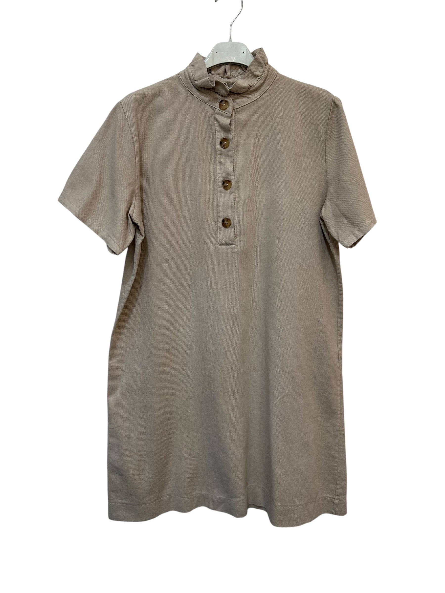 VC68231BEI Cotton Victorian-Collar Tunic Dress Beige