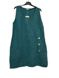 VC1302PPET Sleeveless Linen Polka Dot Dress Petrol Blue