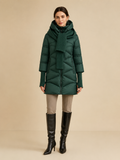 SF005 Scarf-Detail Hooded Puffer Coat