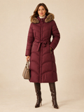SF006 Belted Fur-Trim Maxi Puffer Coat