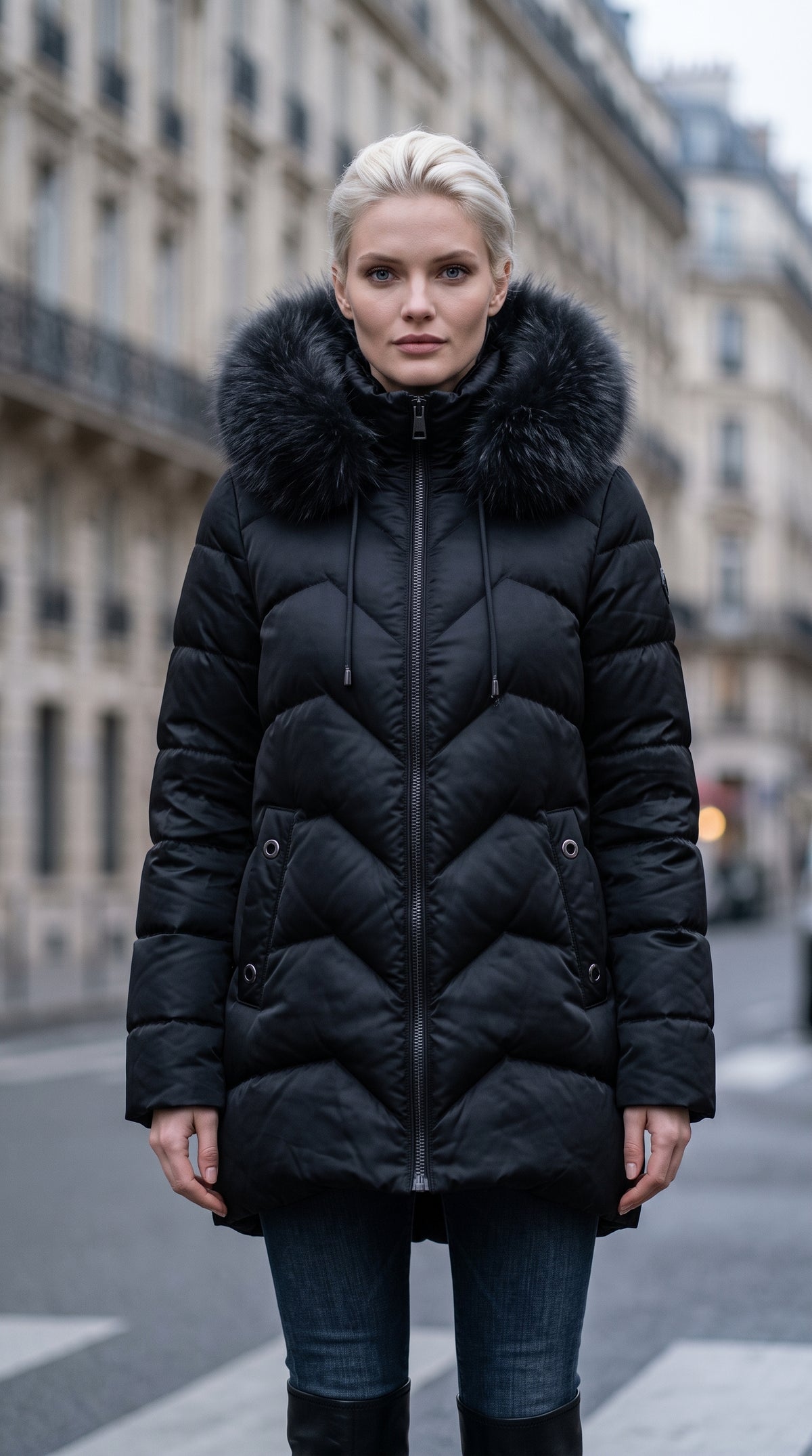 SF009 Fur-Hood Puffer Coat