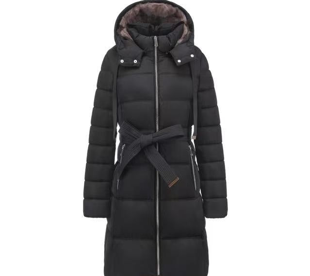 SF010 Belted Maxi Puffer Coat Black