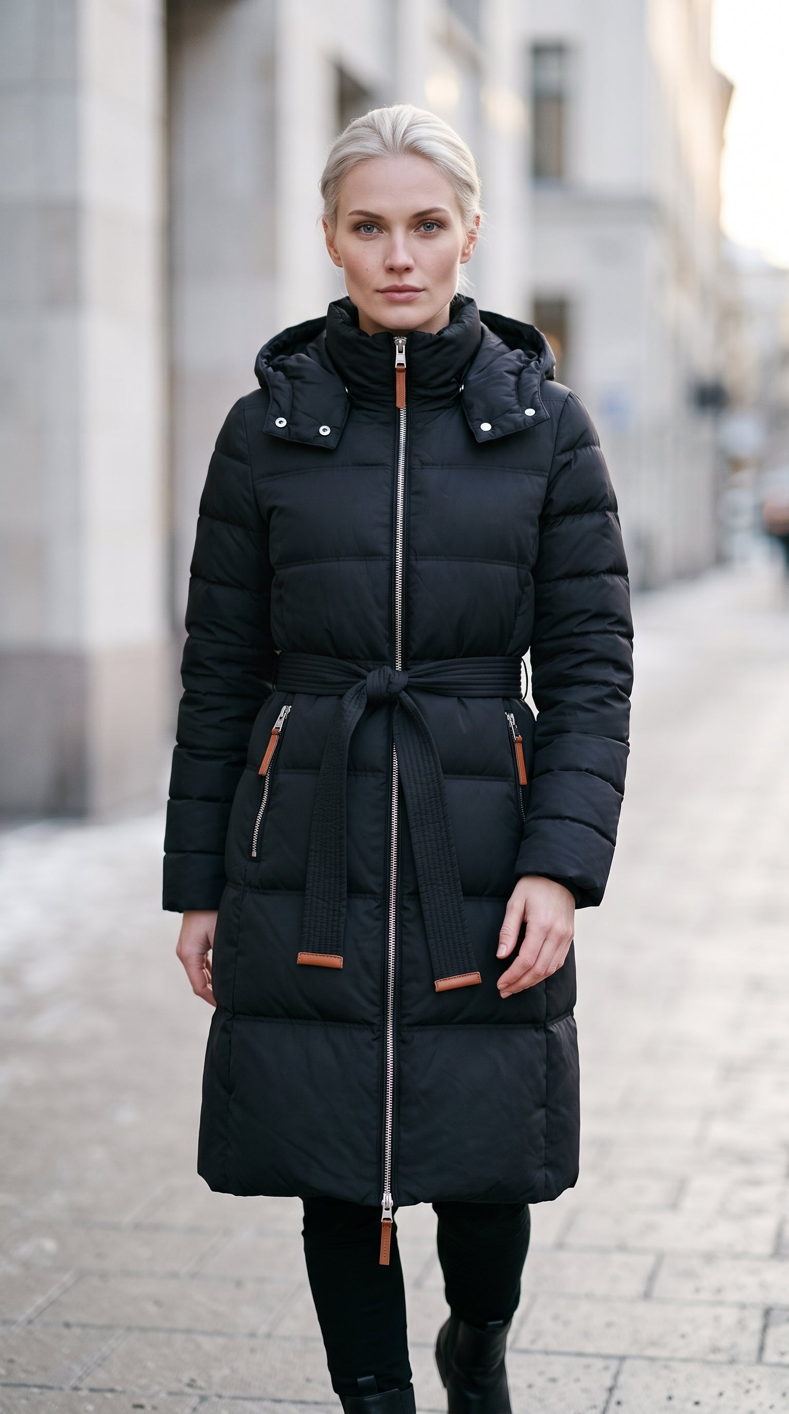 SF010 Belted Maxi Puffer Coat